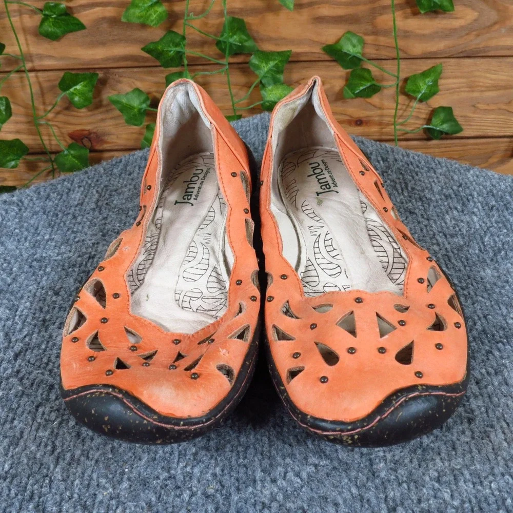 Jambu Edge Barefoot Women Flat Size 7 Casual‎ Comfort Walking Orange Leather - Picture 2 of 6